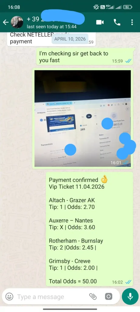 Best Fixed Matches Vip Ticket Proof of payment NETELLER 11.04.2026 Today Master Fixed Matches 