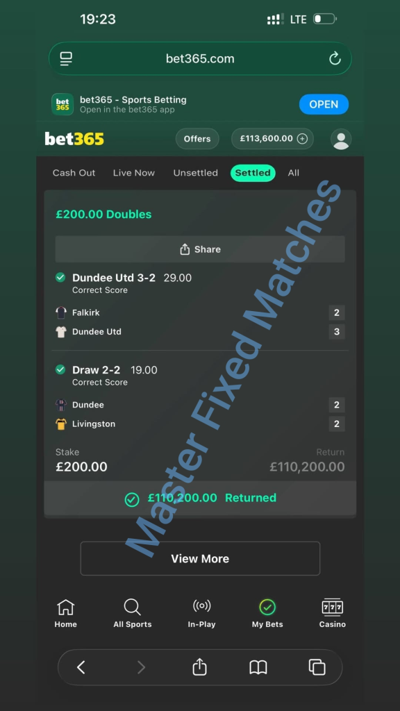 Correct score fixed matches today