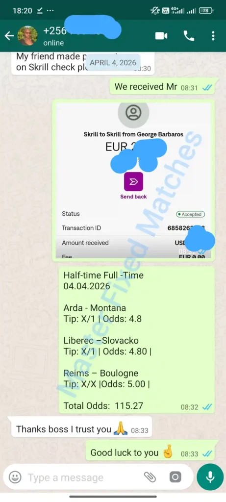 Verified WhatsApp Proof of sure fixed matches 04.04.2026