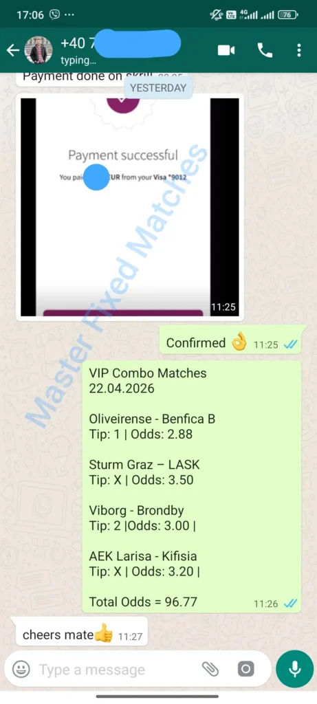 Best fixed matches 22.04.2026 WhatsApp proof Today master fixed matches 