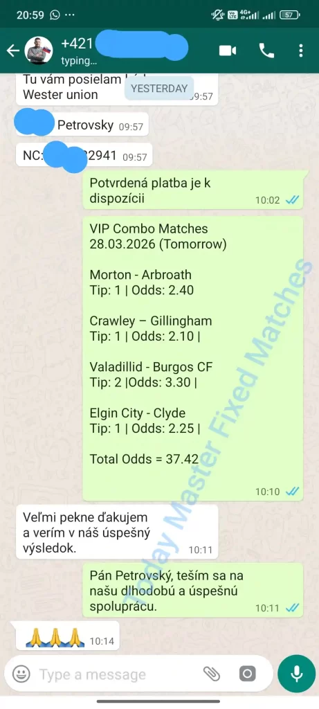 Best fixed matches VIP COMBO Proof of payment Western Union Today Master Fixed Matches