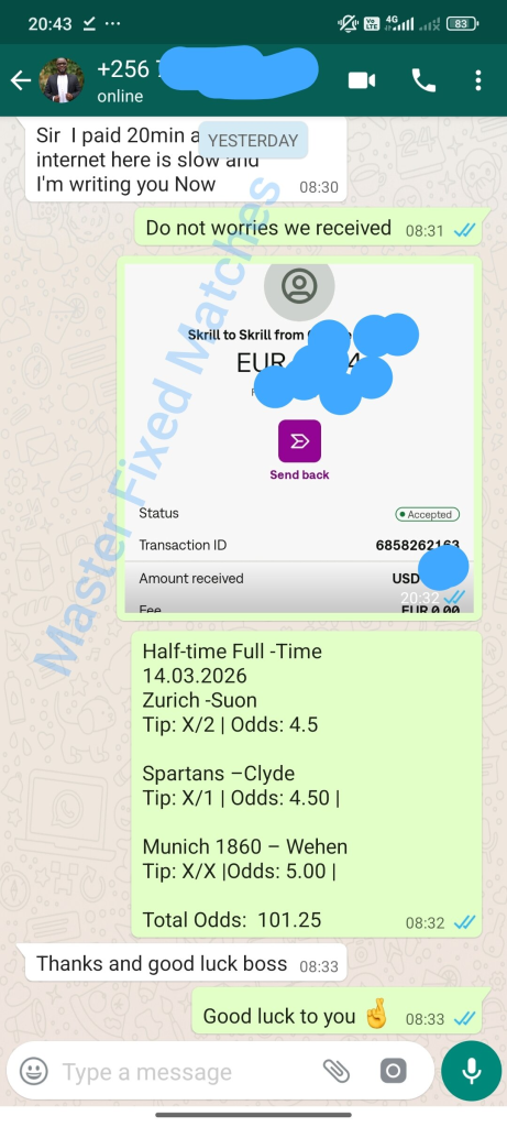 Verified WhatsApp Proof of Sure Fixed Matches HT/FT Ticket with 101.00 Total Odds