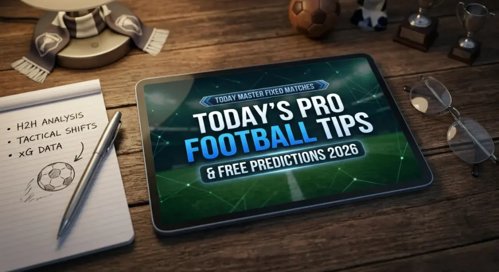 Professional analysis interface showing Today’s Pro Football Tips & Free Predictions for the 2026 season.