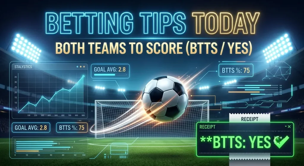 Betting tips today football statistics and both teams to score selection metrics.