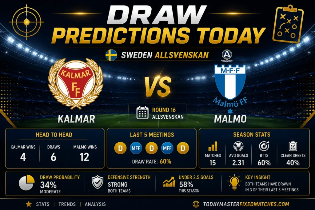 Draw predictions today — Kalmar vs Malmo FF Allsvenskan preview