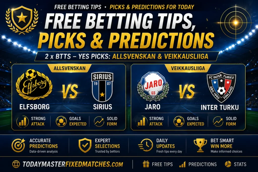 Free betting tips 19th July 2026 — Elfsborg vs Sirius and Jaro vs Inter Turku BTTS picks