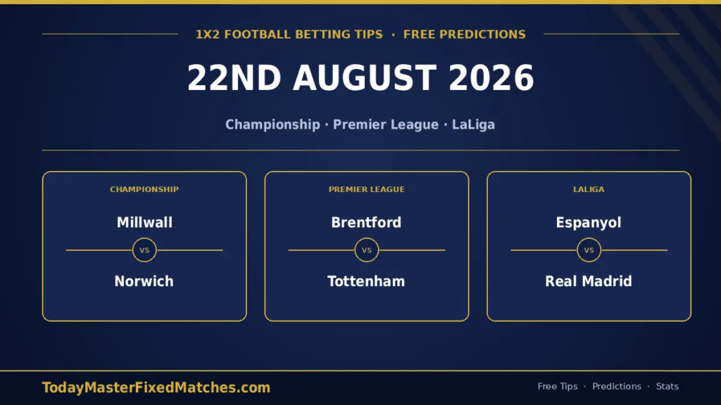 1X2 Football Betting Tips — 22 August 2026 picks for Millwall, Brentford and Espanyol