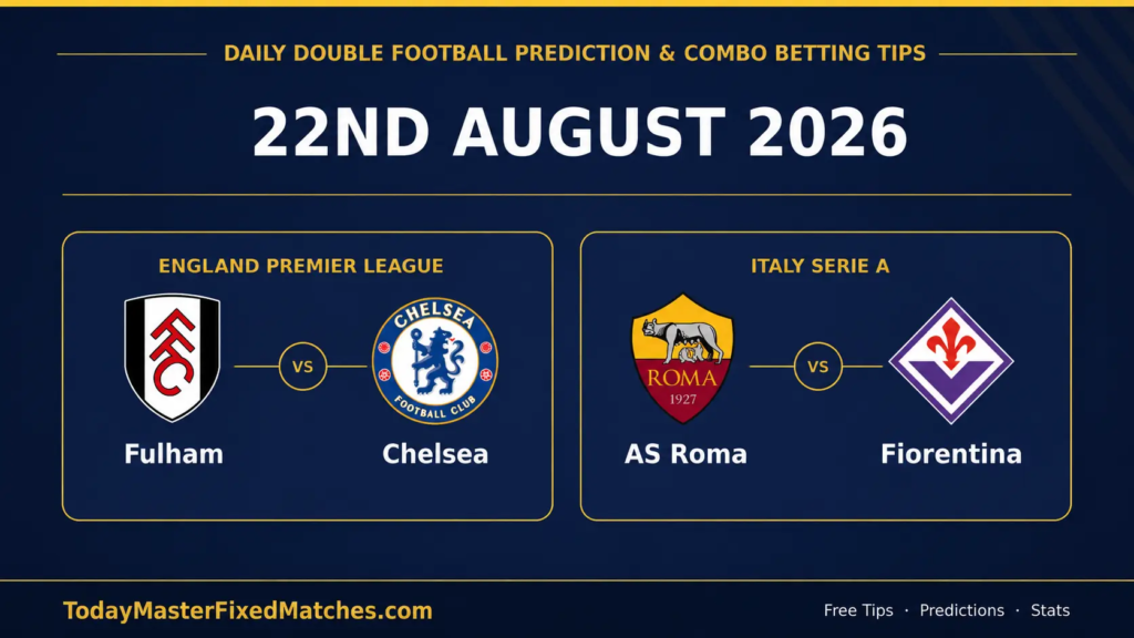 Daily Double Football Prediction for 24 August 2026: Chelsea vs Fulham and AS Roma vs Fiorentina BTTS tips.