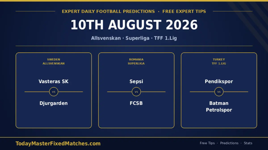 Expert Daily Football Predictions — 10 August 2026 picks from Sweden, Romania and Turkey