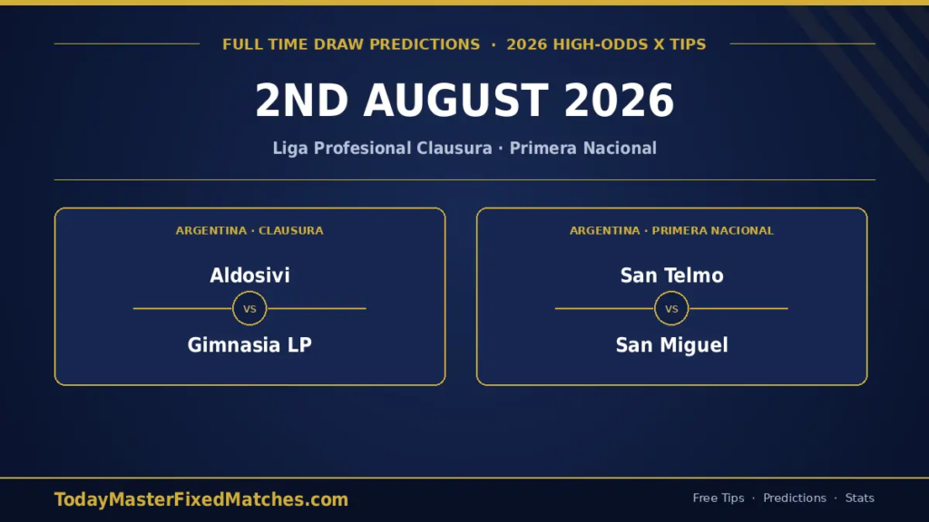 Full Time Draw Predictions — 2 August 2026 Argentine draw picks