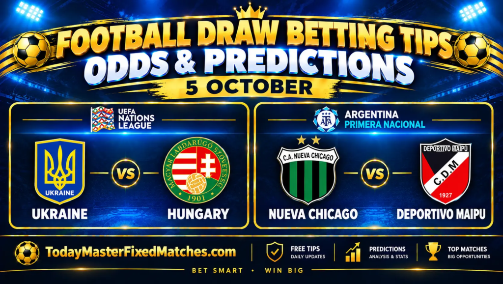 Football Draw Betting Tips: Ukraine vs Hungary and Nueva Chicago vs Deportivo Maipú full-time draw predictions.